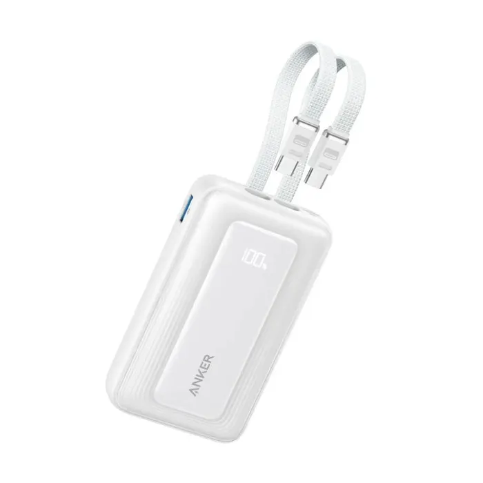 Anker Zolo Power Bank (10K, 35W, Built-In Dual USB-C Cables) white view 1