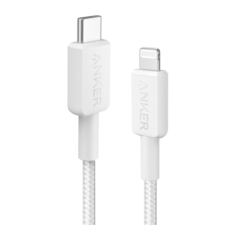 322 USB-C to Lightning Cable (3ft Braided) white